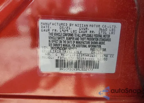 2021 Nissan Kicks Sv z USA, uszkodzony, nr VIN 3N1CP5CV3ML502977